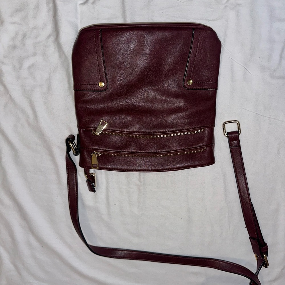 Crossbody Bag in Deep Burgundy - Leather Look